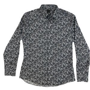 H&M Button Up Men’s Floral Shirt Size Large Blue Floral Long Sleeve Casual